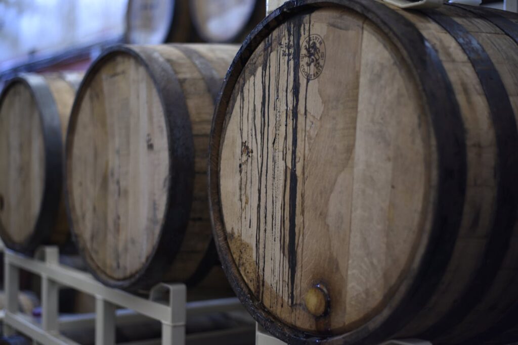 Wine barrels in cellar